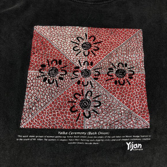 Yijan Australia Art Shirt Men's Large Black Red Yalka Ceremony Bush Onion Tee - Picture 5 of 15